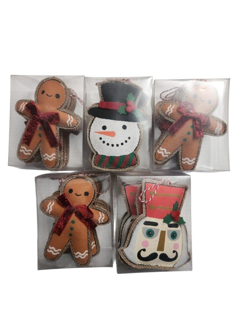 Holiday Time Nutcracker Snowman Canvas Gingerbread Ornaments 20 Pieces